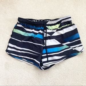 Nike womens l striped shorts lined black white blue summer casual